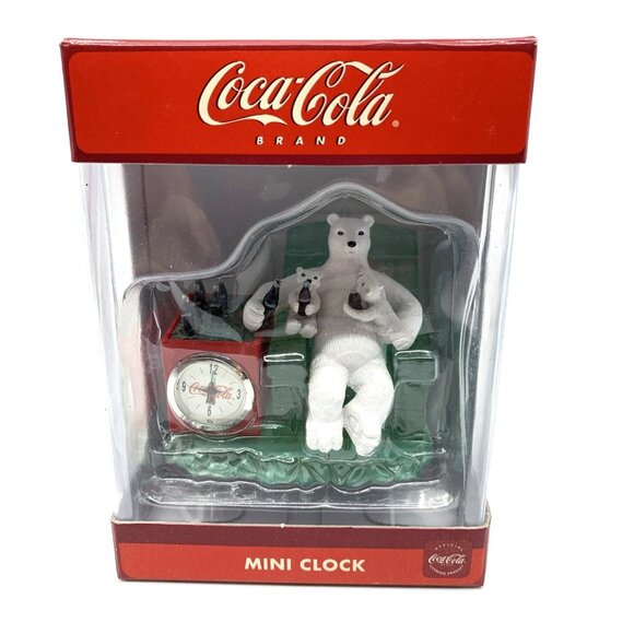 2003 Coca-Cola Mini Clock Polar Bear w/Cubs & Cooler CCM89 Tested Working 377 - Picture 1 of 16